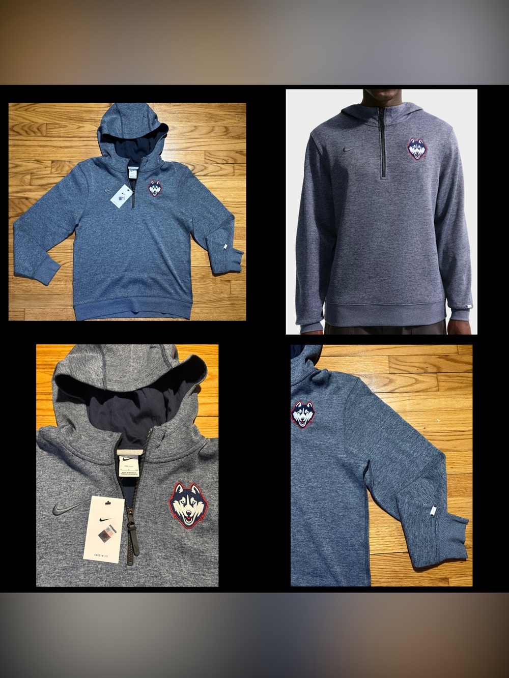 Nike Dri-fit Connecticut Huskies NCAA Basketball Coaches 3/4 zip Hoodie Sz S NEW
